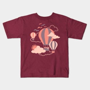 Riding Sunset Hot Air Balloon Illustration Kids T-Shirt